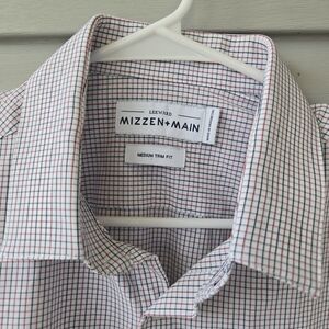 Mizzen+Main Leeward Shirt Mens Medium Trim Fit Leeward Black Red Microcheck